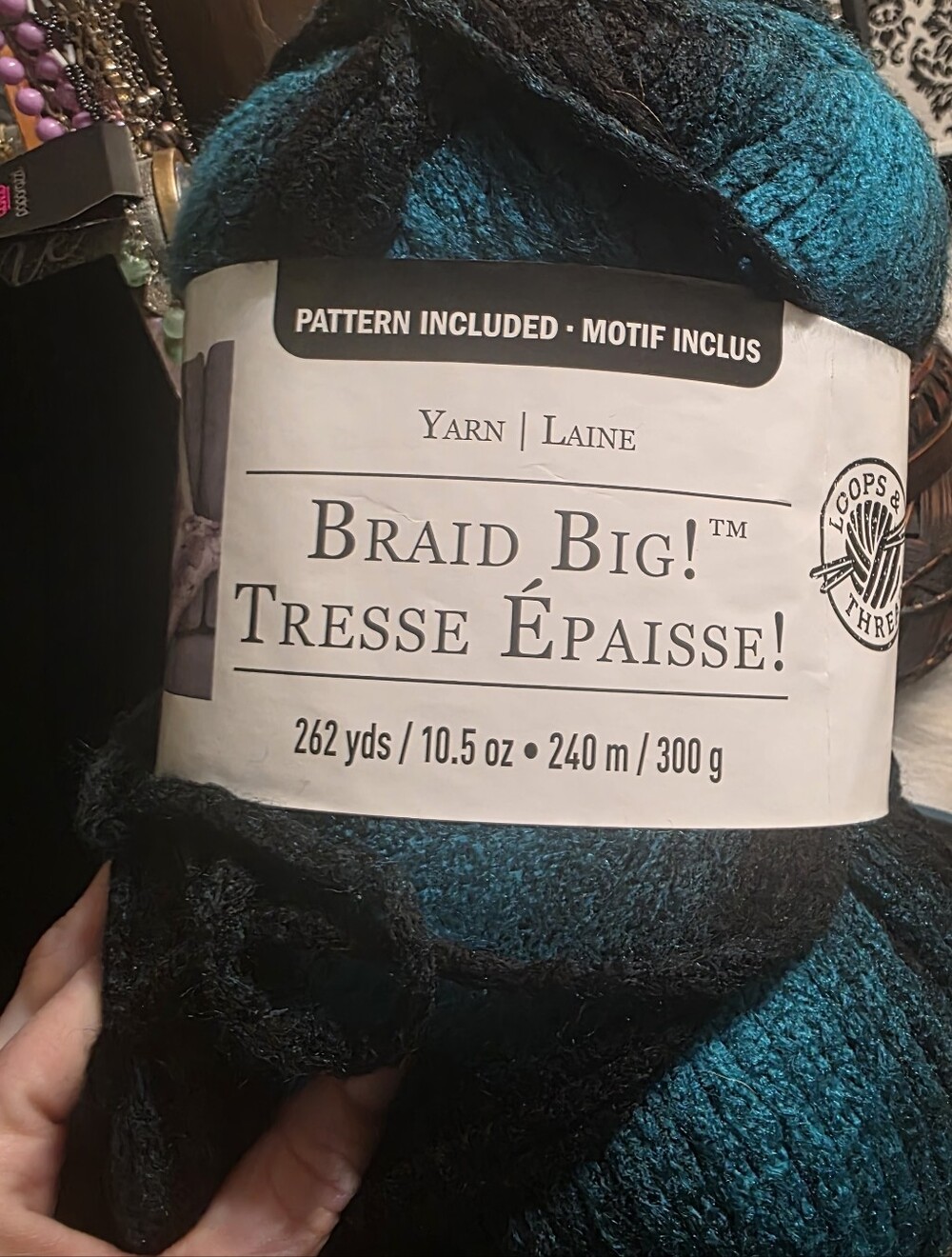 Loops & Threads Braid Big! Yarn in Teal and Black Bundle